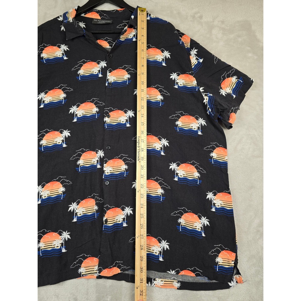 No Boundaries Hawaiian Shirt Mens 3XL Black Tropical Sunset Palm Tree Print - Picture 4 of 6